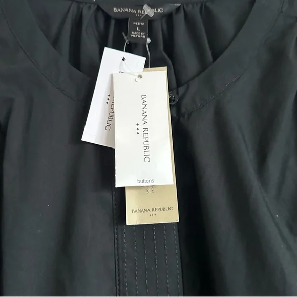 Black Cotton Poplin Belted Shirt Dress Banana Republic Factory Petite L NWT